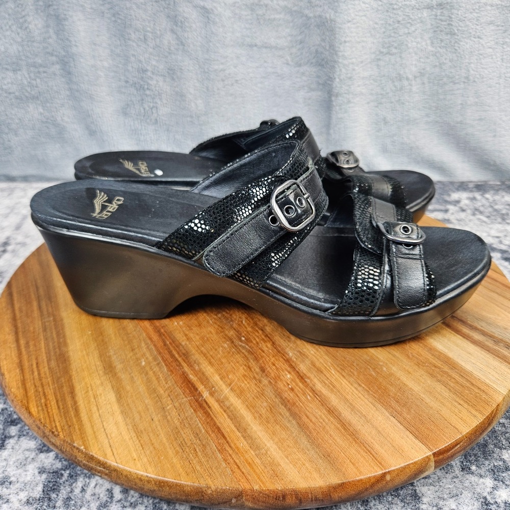 Dansko Jessie Black Leather Double Strap Slide Sandals Size EU 41 US 10.5-11